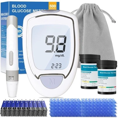 Monitores de glucosa en sangre, kits de medidores de glucosa en sangre que incluyen 100 tiras reactivas y lancetas, kits de prueba de diabetes con mecanismo de expulsión automático (no requiere codificación), pantallas grandes adecuadas para personas mayores y kits de prueba de glucosa en sangre para viajes y uso doméstico.
