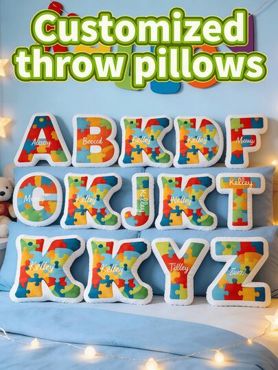 Customized Personalized Puzzle Letter Throw Pillow, Customized Name Pillow, Fun Patchwork Letter Pillow, Variety Of Letter A To Z Styles Available, Suitable For Sofa, Bedroom, Living Room And Other Home Decor, Couple Birthday Gift | Valentine's Day Gift | Wedding Gift