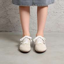 2026 New Youthful Beige Velvet Leather Training Shoes -☆ Girls' Anti-Slip Soft-Soled Lace-UpMetal Ring Flat Shoes Retro Design Style Suitable For Autumn Commuting,Traveling And School Wear - Versatile Girl's Shoes - Beige - View 5