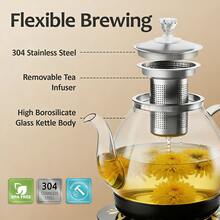 Electric Glass Tea Kettle With Removable Infuser, 0.8L/27oz, Smart Temperature Control, Hot Water Kettle, Brewing Tea Pot, Tea Maker, Keep Warm, Auto Shut Off. - US A Type Plug(110-127V) - View 3