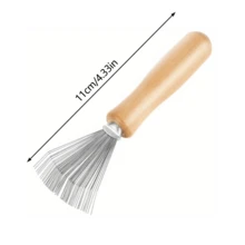 1/2pcs Stainless Steel Bristle Brush Cleaning Tool With Wooden Handle - Fine Hair Remover For Home And Salon Use - Multicolor - View 6