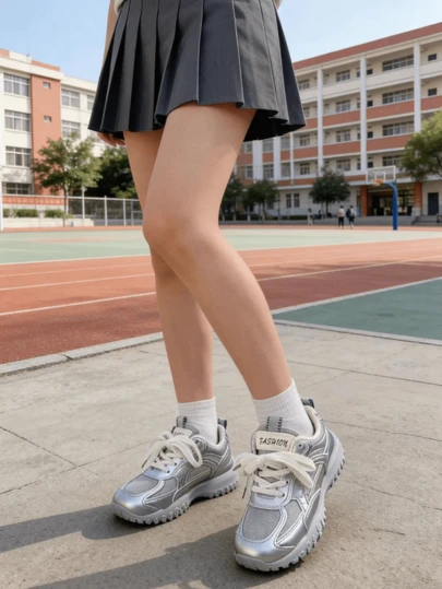 Zapatillas deportivas de plataforma transpirables para mujer, zapatos casuales de running dulces y frescos, aumento de altura de 5 cm, zapatos deportivos casuales de malla retro desgastados, zapatos plateados versátiles y dulces para estudiantes, nuevos para primavera/verano, suela gruesa antideslizante y transpirable. Zapatillas gruesas plateadas inspiradas en el futuro, diseño de nicho, aumento de altura versátil