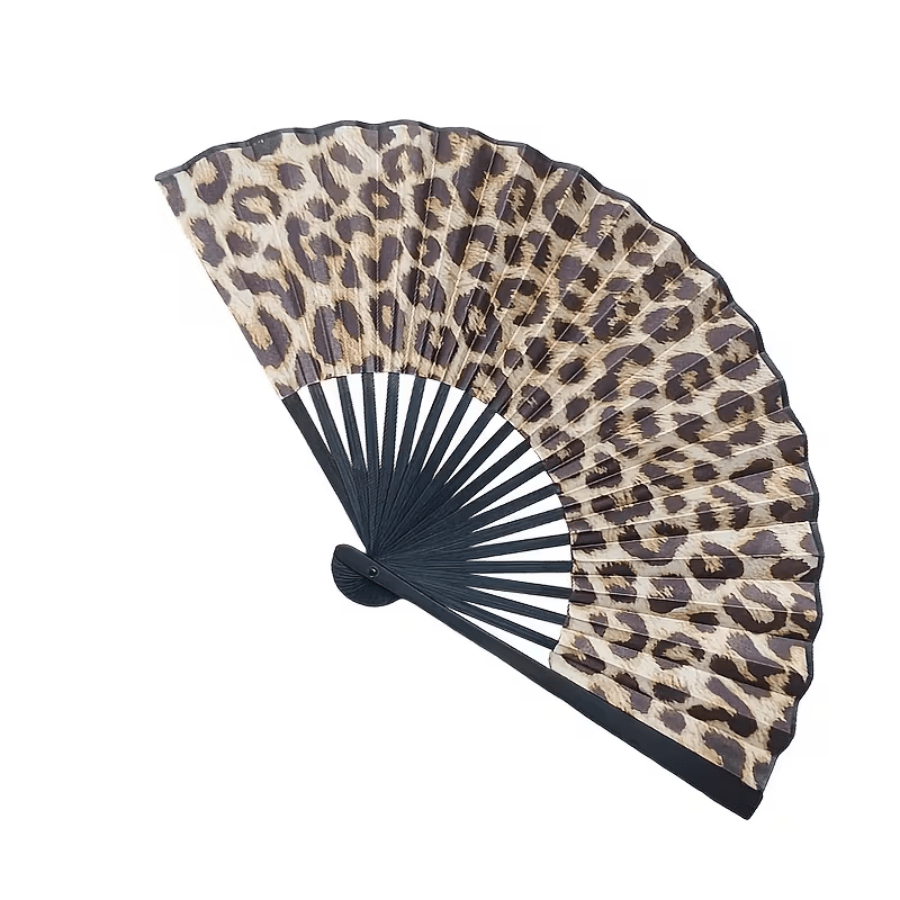 1pc Classic Fashionable Leopard Print Folding Fan, Holiday Photo Prop Fan, Summer Breeze Leopard Print Fan