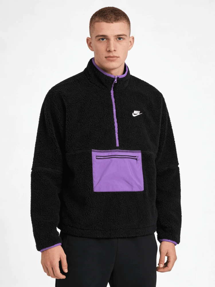 Nike Logo Embroidered Stand-Up Collar Half-Zip Jacket For Men - Black Purple - View 1