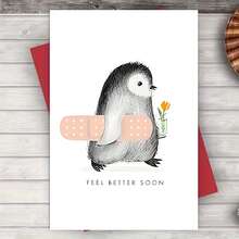 1张趣味企鹅鼓励卡，可爱的企鹅手捧A字和郁金香，适合作为慰问礼物送给家人、朋友、同学等，祝愿早日康复，“祝你早日康复” - 均碼 - 查看 3