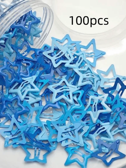 100pcs Cute Blue Y2K Pentagram Hair Clips, Star Shaped Alloy BB Clips Hair Accessories - Girls Y2K Pentagram Snap Clips, Durable Non-Slip, Women's Accessories - Suitable For Daily, Party, Dopamine Colorful Party Main Character Combination Set, Hairpin