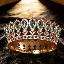 1 pieza Corona de cristal barroca europea y americana para novia, diadema redonda para concurso, fiesta, cumpleaños y boda - Multicolor - Ver 5