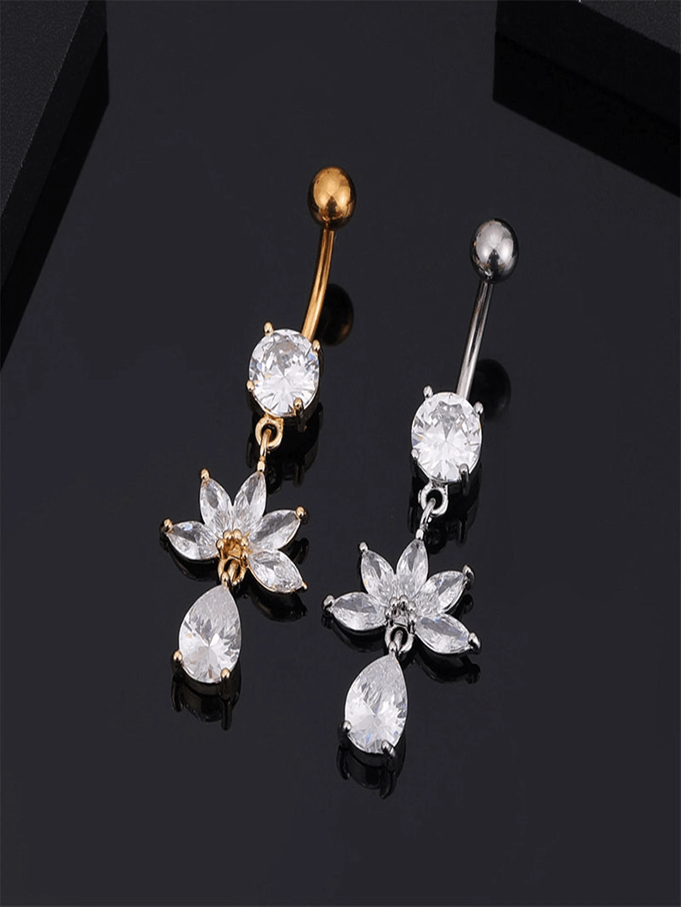 1件时尚水滴形肚脐环，镶嵌水钻，适合日常佩戴、海滩、泳池等场合。 - 扇形小水滴 - 查看 1