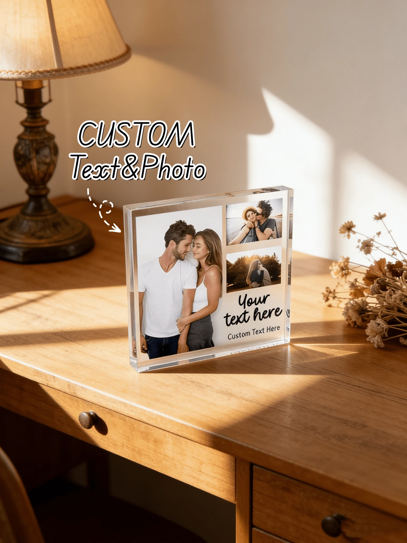 1pc Custom Couple Family Memory Acrylic Brick Custom Text And Photo Personalized Keepsake - Multicolor - View 1