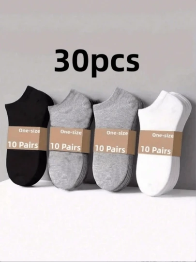30 paires de chaussettes de cheville unisexes de couleur unie, chaussettes basses douces et légères, convenant aux hommes et aux femmes, chaussettes pour dames, chaussettes invisibles, chaussettes courtes, blanches, grises, noires, chaussettes mignonnes, chaussettes pour filles, convenant à l'automne, l'hiver, le printemps et l'été, design à mailles respirant, design à trous de ventilation, absorbant l'humidité