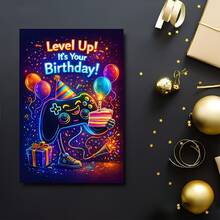 1 张贺卡 + 1 个信封，1 张电子游戏爱好者生日贺卡，送给青少年男孩，庆祝他的生日，贺卡图案包含游戏手柄、蛋糕、气球和礼物。 - 多色 - 查看 6