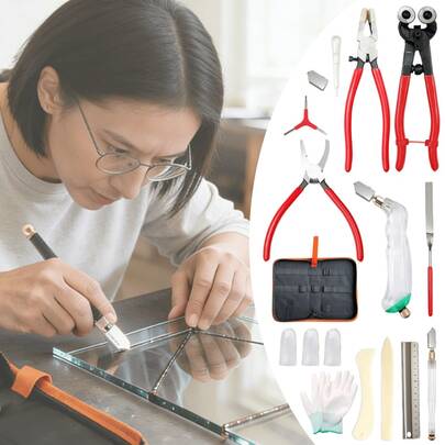 21Pcs Glass Cutter Kit, Glass Running Breaking Pliers, Glass Cutter, Heavy Duty Glass Cutting Tool For Stained Glass, Tiles, Mosaics, Fusing, Cutting And Breaking