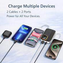 10000mAh Portable Fast Charging Power Bank With Built-In Cables, LED Digital Display, 4-Device Charging Travel Backup Battery - Black - View 3
