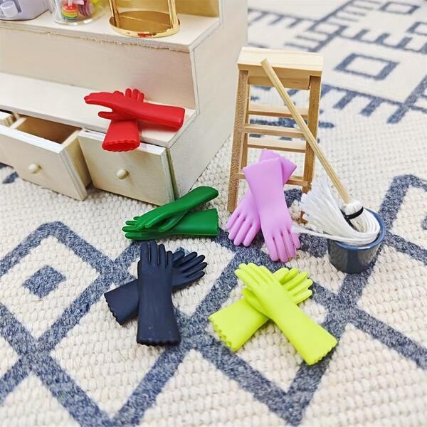 1 set de decor pentru casă de jucărie, mănuși de curățare din plastic în miniatură, scară pliabilă, model cu găleată cu mop, recuzită pentru scene de bucătărie și baie în miniatură, scenă de casă în miniatură DIY, cadou pentru amatori și colecționari