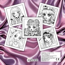 GDTME 1 Adult Coloring Book, 24 Thick Pages, Size 7.9" X 7.9", Cover Features Gothic Style Ombre Girl, Interior Contains Line Art Of Various Dark Cute Characters Like Cat-Eared Rose Girl, Starry Witch, Pumpkin Wreath Girl, Showcasing Unique Dark Cute Aesthetics, A High-Quality Option For Stress Relief And Dark Healing Immersion - Coloring Book - View 10