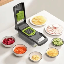 Picadora de verduras, rebanadora de frutas multifunción, molinillo de alimentos con mango, rebanadora de verduras, cortadora de verduras, picadora de cebollas (con cuchillas intercambiables), rallador de patatas para el hogar, utensilios de cocina, herramientas de cocina - Ver 3