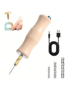 电动树脂钻套装，优质木质机身，配有6个钻头，适用于珠宝制作、树脂艺术、珠宝钻孔和DIY工艺品树脂珠宝钻孔。 - 彩色 - 查看 2