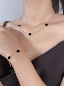 1/3pcs Set Lucky Four-Leaf Clover Fashion Necklace Bracelet Earrings 3pcs Jewelry Set, Perfect Mother's Day/Holiday Gift, Women Jewelry Set - Silver - View 3