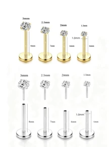 18G/20G 14K镀金平底鼻钉，无螺纹，女士鼻环，低过敏性医用不锈钢，鼻部穿刺饰品 - 如圖 - 查看 10