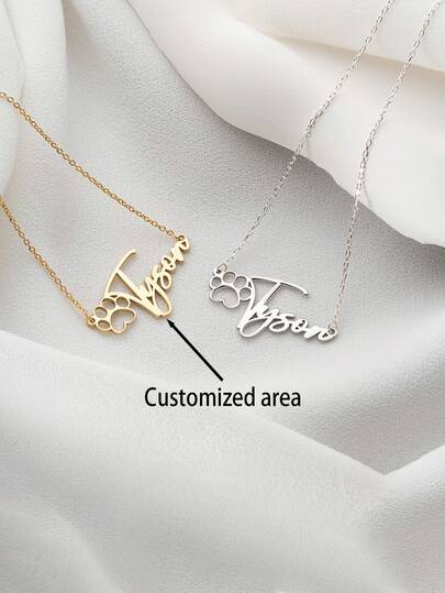 [Customized] Personalized Paw Print Name Necklace, A Pet Anniversary Gift, 18K Gold-Plated Stainless Steel, Elegant And Cute Style, A Beautiful Gift For Pet Lovers, Christmas, Mother's Day, Or Any Other Christmas Gift For Pet Owners.