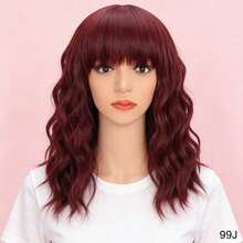 35.56 Cm Pink Wig With Bangs, Soft Curly Wave Fibre, Rose Cap, 130% Density, Unisex, All Ethnicities, Tanglon Silk, Full Headpiece, No Lace, Beauty & Personal Care, Hair Extensions & Accessories ﻿ - Multicolor - View 9