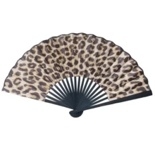 1pc European And American Style Leopard Print Skull Pattern Bamboo Fan, Straight Bone Black Bone Small Fan, Classic Fashion Leopard Print Folding Fan, Photography Prop, Birthday Gift - Multicolor - View 6