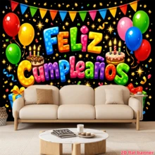 1pc 2D Flat Colorful Balloon & Text Spanish Birthday Banner, Made Of Polyester Fabric. Suitable For Living Room, Bedroom, Office, Birthday, Anniversary, Home Decor, Outdoor & Indoor Party, Photography Backdrop, Birthday Party Supplies And Holiday Gift - A - View 6