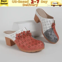 Ecetana Women's Red High-Heeled Mules, Platform Sandals For Women Comfortable Wedge Sandals, Hollow Out Design, Perforated Closed Toe Slip On Sandals. Perfect For Casual Outdoor Sandals, Women's Slide Sandals With Heel Cushion Dress Shoes Casual Summer. - Đỏ - Xem 1