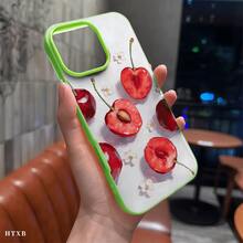 Funda para teléfono: Funda de TPU con diseño de cerezas, con una textura similar a la gelatina que es súper elástica, proporcionando una sensación fresca al usarla, adecuada para los modelos  16 Pro Max, 16, 15 Pro, 14 Plus, 13, 12 Pro. Regalos para Halloween, Navidad y Día de Acción de Gracias. - Verde - Ver 2