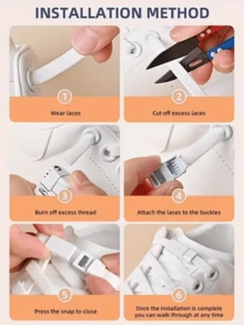 1 gói (2 chiếc) Dây giày co giãn điều chỉnh được, không cần buộc, dây giày phẳng co giãn tiện dụng với khóa bấm chắc chắn, dây giày thay thế không cần buộc cho giày thể thao và giày chạy bộ người lớn. - khóa dây giày - Xem 7