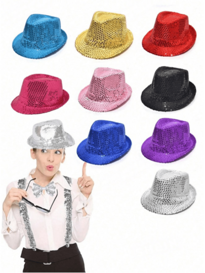 D EXCEED 1/2/3/5/6/9pcs 1970s Retro Disco Sequin Hats | Unisex Shiny Party Hats, Suitable For Nightclub, Wedding Celebration And Birthday Party | Shiny Neutral Dance Caps