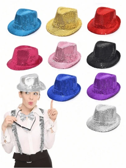 D EXCEED 1/2/3/5/6/9pcs 1970s Retro Disco Sequin Hats | Unisex Shiny Party Hats, Suitable For Nightclub, Wedding Celebration And Birthday Party | Shiny Neutral Dance Caps