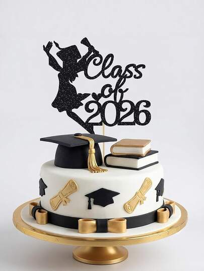 3 piezas Decoración de pastel de graduación, Tóper de pastel de clase 2026 con brillo negro, Diseño de silueta de graduada, Decoraciones de fiesta de graduación "¡Felicitaciones graduado!" para graduación de escuela secundaria y universidad, Suministros de fiesta de la clase de 2026, Decoración de fiesta de graduación senior, Decoración de pastel con brillo negro, Accesorios para fotos de fiesta de graduación, Tóper central "¡Felicitaciones graduado!"
