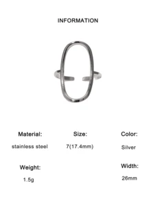 1pc Fashionable Versatile Minimalist INS Exaggerated Design Sense Extremely Simple Elegant Plated Gold Stainless Steel Geometric Elliptical Open Ring, Suitable For Women's Daily, Party, And Date Wear - Multicolor - View 8