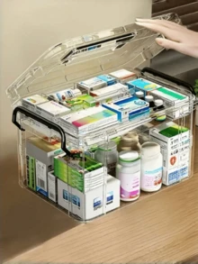 1 Pieces - Multi-Color Transparent Medical Storage Box - Large-Capacity Multi-Layer With Lid First Aid Kit - Home Medicine Organizer Box - Essential For Renters In Emergencies, And Must-Have For Mothers And Families For Health Care. - Multicolor - View 2