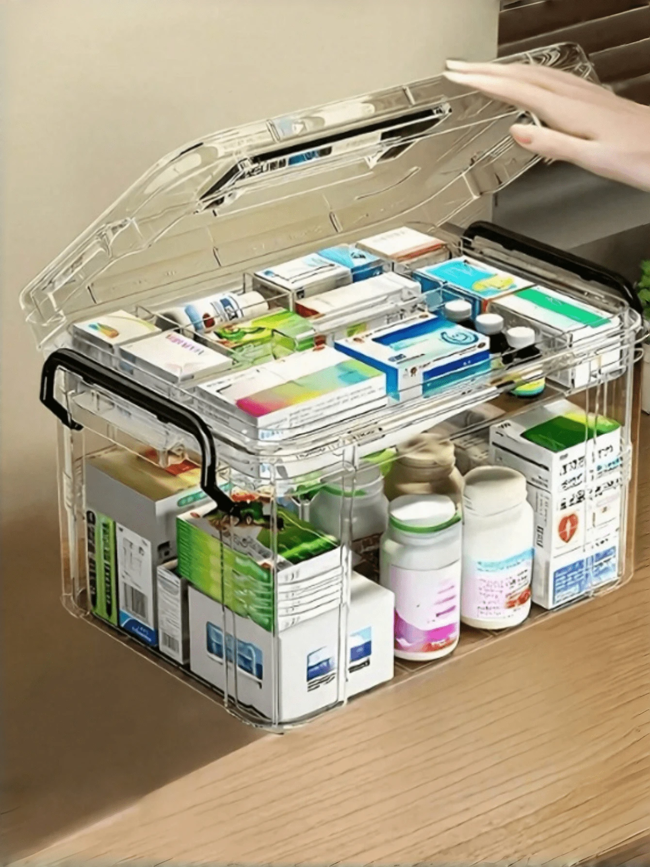 1 Pieces - Multi-Color Transparent Medical Storage Box - Large-Capacity Multi-Layer With Lid First Aid Kit - Home Medicine Organizer Box - Essential For Renters In Emergencies, And Must-Have For Mothers And Families For Health Care.