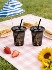 Black Reusable Iced Coffee Cup, Suitable For Cold Drinks, Juices, Parfaits, Smoothies, Holiday Parties - Multicolor - View 2