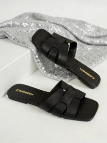 女士平底凉鞋，百搭黑色休闲露趾凉鞋，2025夏季新款休闲沙滩鞋，轻便塑料拖鞋，适合户外穿着 - 黑色 - 查看 3