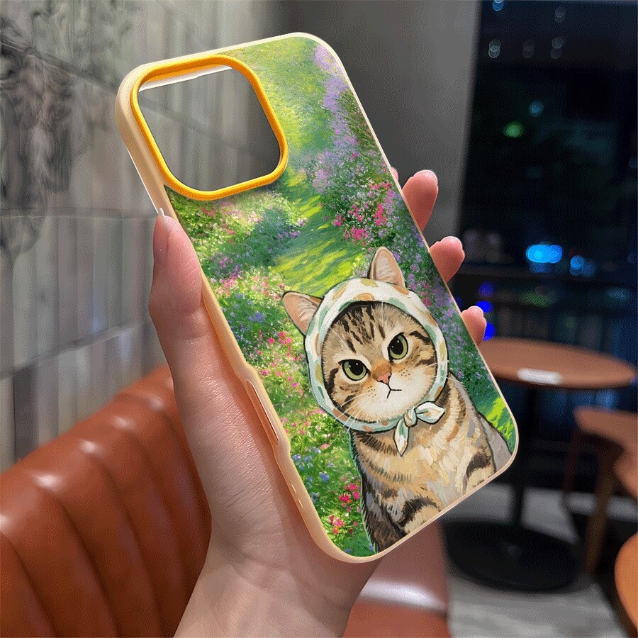Funda para teléfono: Funda de TPU con diseño de gato pintado al óleo, con una textura similar a la gelatina que es súper elástica, proporcionando una sensación agradable al usarla, adecuada para los modelos 16 Pro Max, 16, 15 Pro, 14 Plus, 13, 12 Pro. Halloween - Naranja - Ver 1