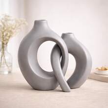 Monaco Ceramic Vase Pair - Grey - View 1