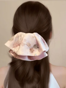 1pc Delicate Printed Satin Pearl Hair Claw Clip, Gentle Elegant Retro Bun Clamp For Ponytail - Multicolor - View 6