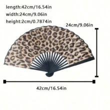 优雅豹纹折叠扇，黑色扇框 - 时尚公主主题，轻巧便携女士扇 | 公主主题扇 | 轻便扇（不含扇套） - 多色 - 查看 5