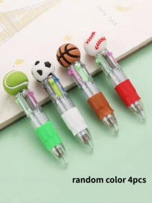 4支/8支卡通足球圆珠笔，可爱四色按动式圆珠笔，多种款式，硅胶运动球，学生文具，塑料材质，适用于文具和手工制作 | 趣味设计 | 塑料材质，返校必备 - 迷你足球原子筆 - 查看 7