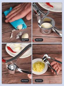 1pc Stainless Steel Garlic Press, Modernist Silver Multifunctional Garlic Mincer For Kitchen - Multicolor - View 9