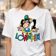 1 pieza, camiseta de algodón de talla grande para mujer, camiseta blanca casual con estampado de mono de dibujos animados de LC Waikiki, para uso diario, regalos de cumpleaños, regalos de Navidad, regalos de Halloween o como camiseta conmemorativa para amigos o seres queridos. También es adecuada como suéter. Entrega rápida. - Blanco - Ver 1