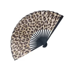 1pc European And American Style Leopard Print Skull Pattern Bamboo Fan, Straight Bone Black Bone Small Fan, Classic Fashion Leopard Print Folding Fan, Photography Prop, Birthday Gift - Multicolor - View 8