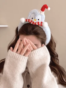 1pc Cute Soft Blue Seal & Penguin Plush Headband, High Crown Washing Face Hair Band Hair Clip Christmas Headpiece For Women Hairband Diadema Hair Hoop - Multicolor - View 3