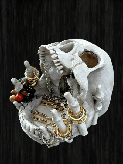 Gothic Skull Jewelry Display Stand - Resin Multi-Function Storage Rack With Ring, Earring, Necklace Organizer Box - Dark Aesthetic Decor For Home, Women's Jewelry Holder, Travel Essential, Dorm Storage