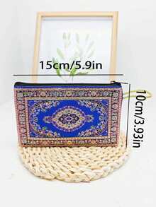 新款轻便刺绣零钱包，双面刺绣女士小包，女孩化妆包，多功能卡包，复古实用化妆包，便携手提包，精致图案零钱包 - 彩色 - 查看 2