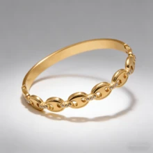 1pc Luxury Stainless Steel Hollow Coffee Bean Micro-Inlaid Diamond Bangle, Suitable For Women's Daily Commute Wear - Gold - View 2